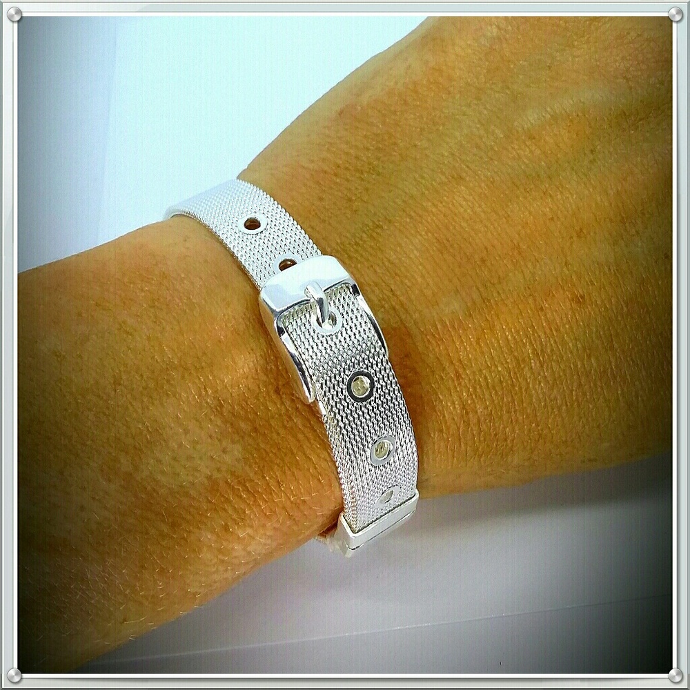 .925 Plated Mesh Belt Buckle Silver Bracelet NWT